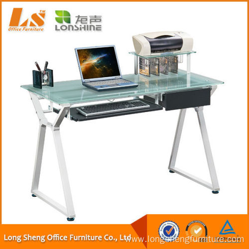 Office Furniture Glass Computer Desk Table With Shelf